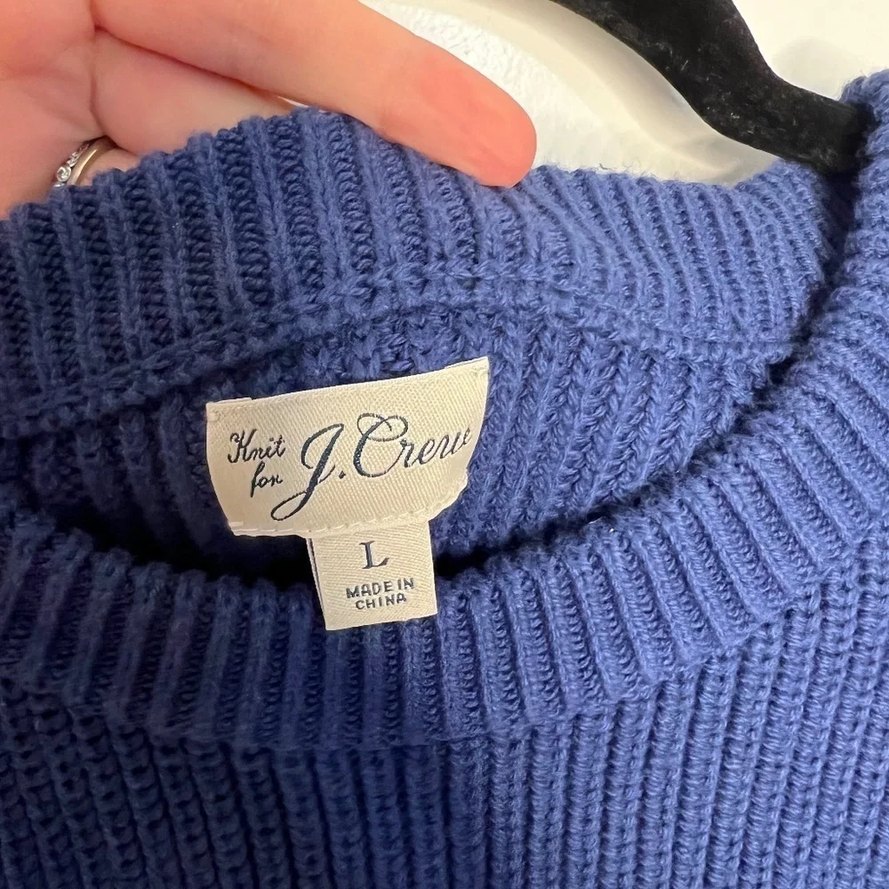 J. Crew Heritage cotton shaker-stitch sweater Size L Blue chunky knit